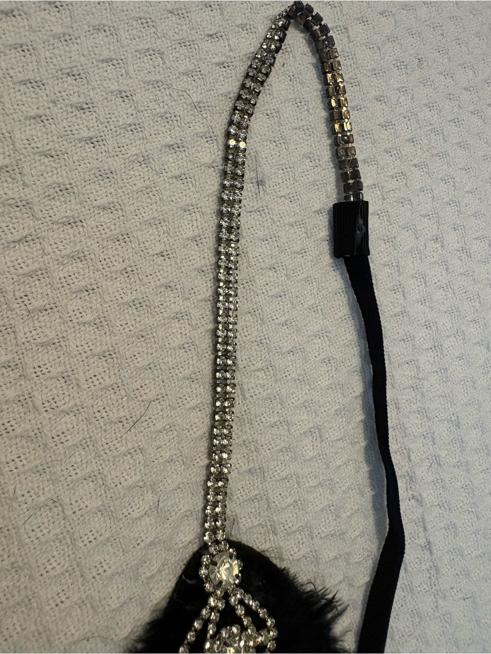 Rhinestone Crystal Headband with Black Fur Accent